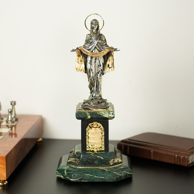 Латунна статуетка "Покров Пресвятої Богородиці" з позолотою та посрібленням