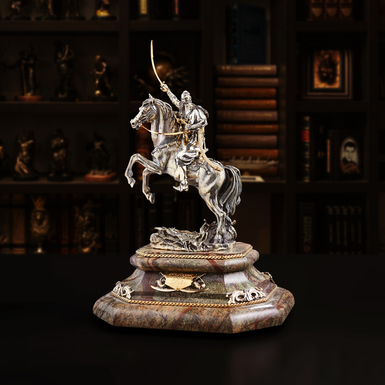Статуэтка «Козак на коне» из латуни «Pandora», мрамора, с позолотой и серебром