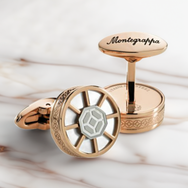 Запонки Wheel от Montegrappa, Steel & IP Rose Gold