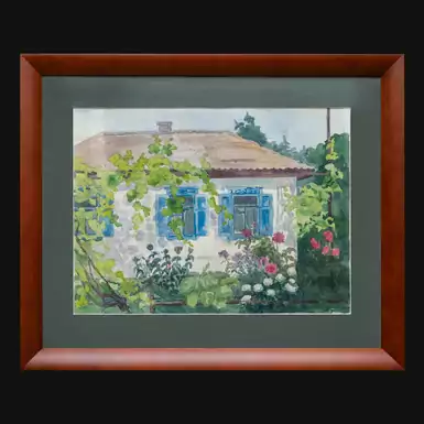 Авторская картина "Дом с цветами" (бумага, акварель), Суворин, 1990-е годы