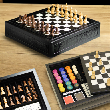 Игровой набор 3 в 1 "Leatherthic" (шахматы, домино, покер) от Renzo Romagnoli