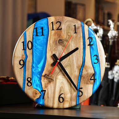 Деревянные настенные часы ручной работы "Континуум" (синие) от Kochut (350 мм)