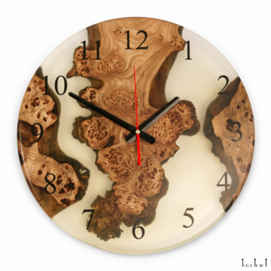 Деревянные настенные часы ручной работы "Континуум" (прозрачная смола) от Kochut (350 мм)