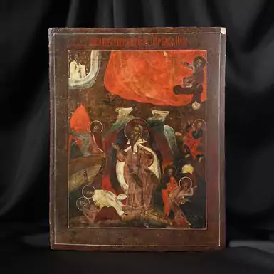 Раритетная икона «Огненное восхождение пророка Ильи», вторая половина 19 века