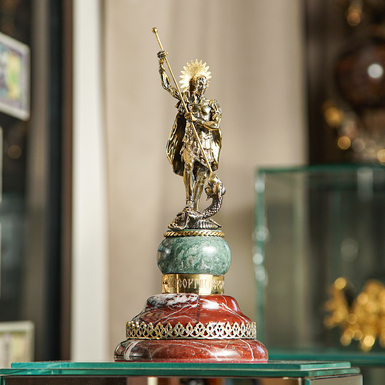 Figurine «George the Victorious» made of brass «Pandora», marble, with gilding and silver
