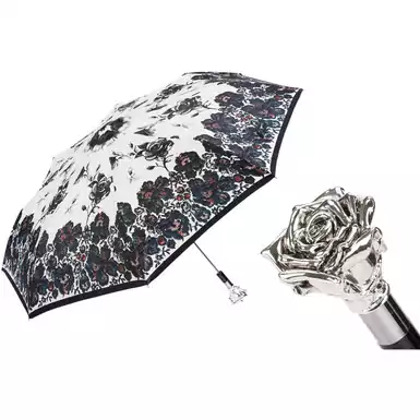 Складной зонт с ручкой в виде серебряной розы от Pasotti