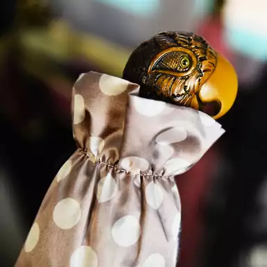 Pasotti - cкладна парасоля в горошок з ручкою у вигляді папуги