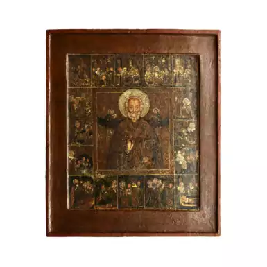 Раритетная икона «Святителя Николая с житием», 18 век