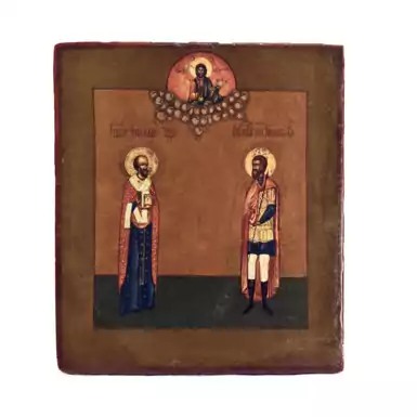 Раритетная икона «Св. Иоанн Воин и св. Николай Чудотворец», 19 век