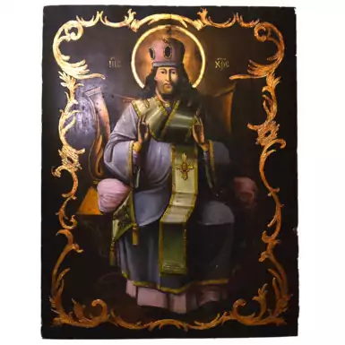 Раритетная икона «Спас на троне», Украина, первая половина 19 века