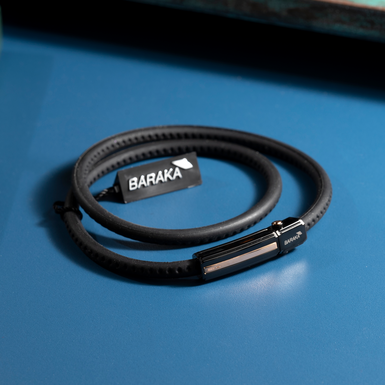Baraka Discovery rubber bracelet with stainless steel, black PVD and rose gold