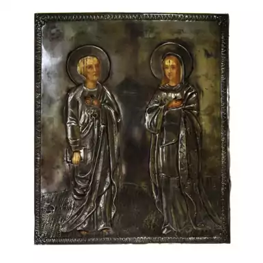 Раритетная икона в серебре "Святой Петр и Зинаида", первая половина 19 века