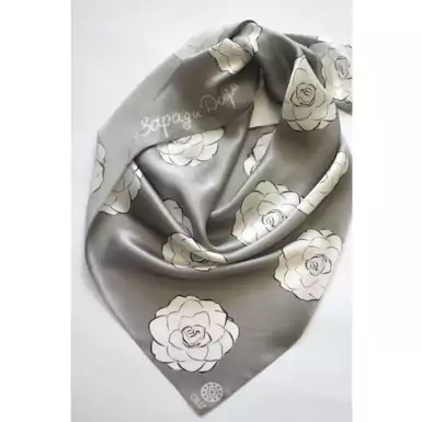 Shawl with camellias «For Goodness» gray from OLIZ