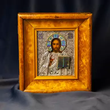 Раритетная икона «Иисус Христос», серебро, конец 19 века