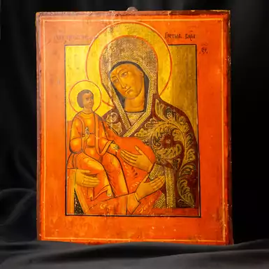 Раритетная икона Божьей Матери "Троеручница", середина XIX века