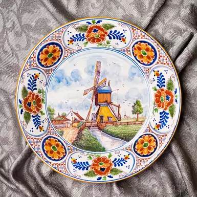 Раритетная фарфоровая тарелка «Мельница», Голландия, 1960г.