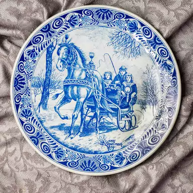 Декоративная тарелка «Упряжка с санями» Голландия,  Маккум, 1940-1960 гг