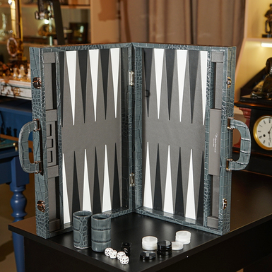 Designer backgammon «Gray Crocco» in a case by Renzo Romagnoli