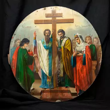 Старинная икона "Воздвижение креста",  последняя треть 19 века