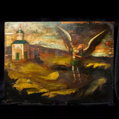 Старинная икона "Чудо Архангела Михаила в Хонех", середина XIX века
