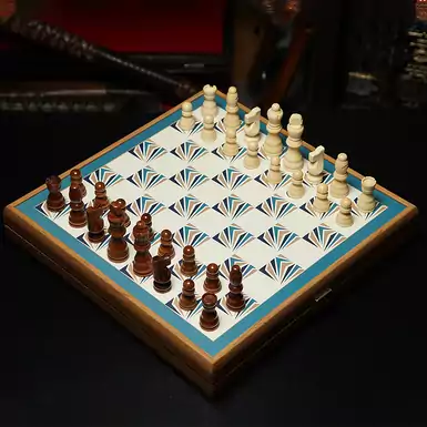 Темно-синій набір настільних ігор 4 в 1 (шахи, нарди, Лудо, змії і сходи) (34x34 см)