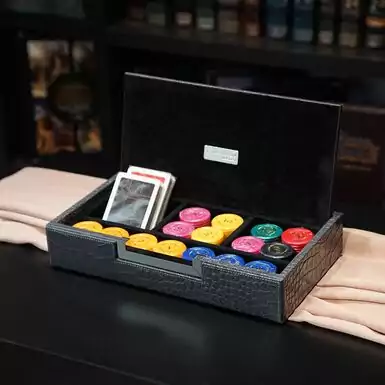 Набор настольных игр в кожаном футляре «Grey Crocco» от Renzo Romagnoli
