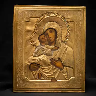 An antique icon of the Vladimir Mother of God of the late 19th century