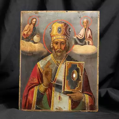 Старинная икона Николая Чудотворца конца XIX века