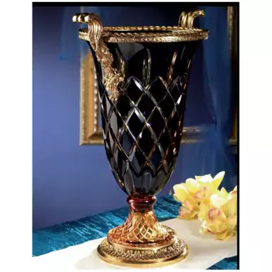 Decorative vase made of blue crystal on an amber leg from Cre Art