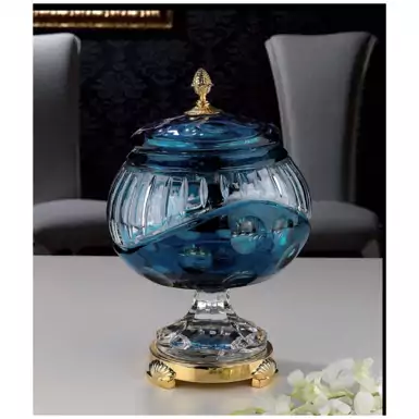 Wonderful blue crystal vase with lid by Cre Art