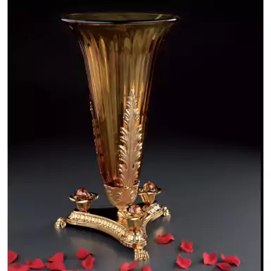 Кришталева бурштинова ваза на позолоченій підставці від Cre Art, Італія