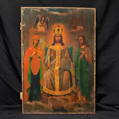 Старинная икона «Спас на троне» конца XIX начала XX века