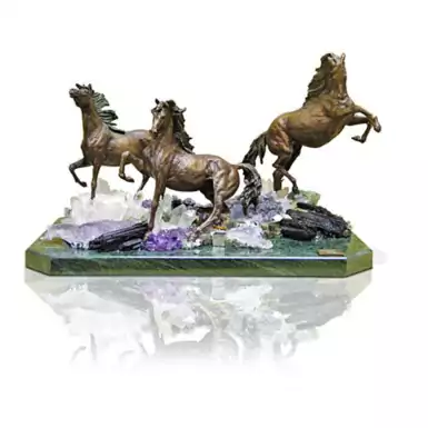 Бронзова статуетка "Стадо коней" на мармуровій основі від Ebano Internacional
