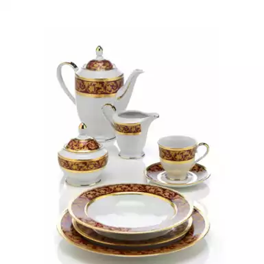 Coffee service for 12 persons "GINEVRA (red_green_gold_blu)" (with plates)
