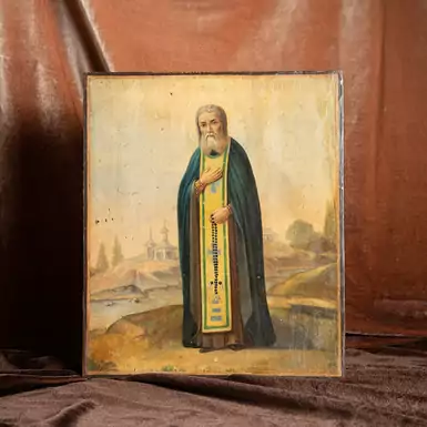 Старинная икона Серафима Саровского последней трети XIX века