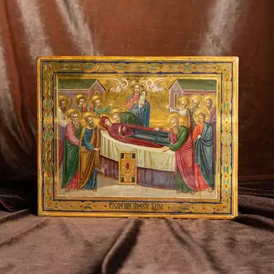 Antique icon of the Dormition of the Blessed Virgin Mary of the late 19th early 20th century