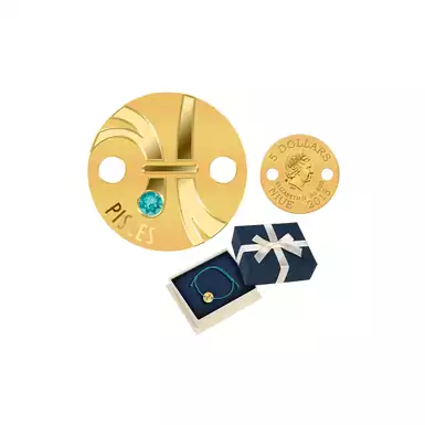 Коллекционная золотая монета-браслет «Zodiac Pisces» 5 долларов остров Ниуэ 2018 год