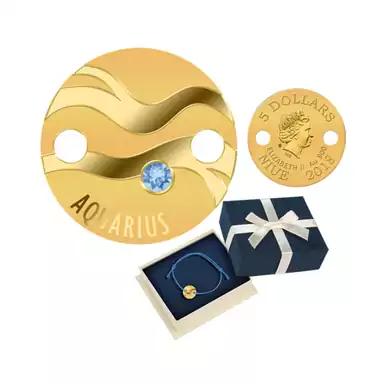 Колекційна золота монета-браслет «Zodiac Aquarius» 5 доларів острів Ніуе 2017 рік