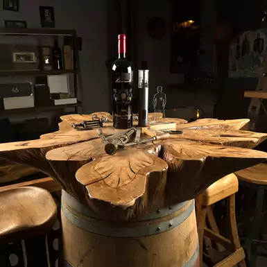 Барний стіл з кореневища ясена та винної бочки "Exclusive" (діаметр 136 см)