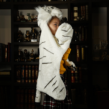 Детский костюм "Накидка-плащ белый тигр" из плюша
