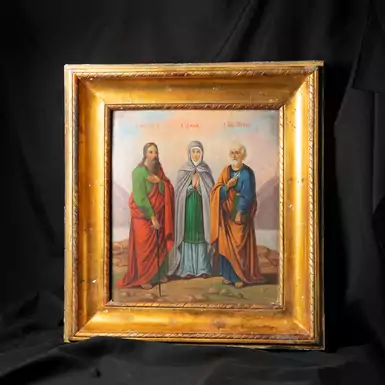 Старинная икона «Святая Дарья между апостолами Петром и Павлом» конца XIX века