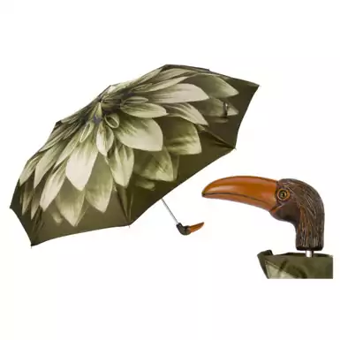 Women's folding umbrella "Green Flower Toucan" by Pasotti