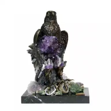 Bronze statuette "Bird" on a marble base from Ebano Internacional
