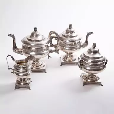 Серебряный чайный набор "Старая Англия" (4 предмета), 1-я половина 19 века, Англия