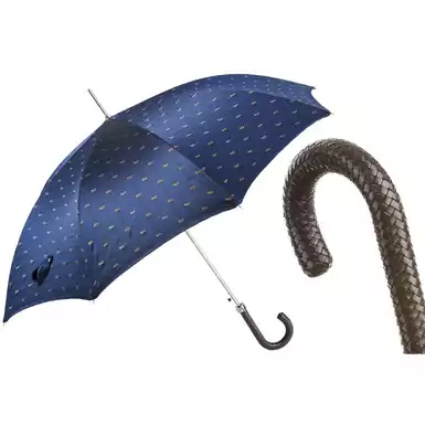 Umbrella-cane with a woven leather handle by Pasotti