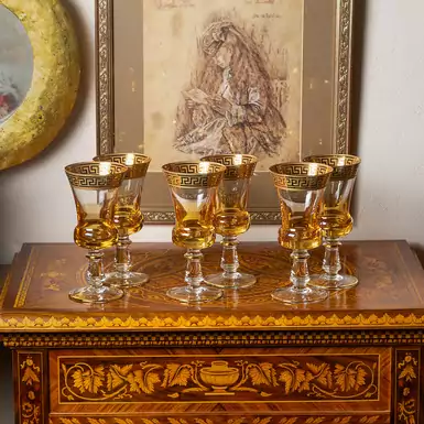 Set of rare wine glasses (6 pcs.), Murano glass, mid 20th century