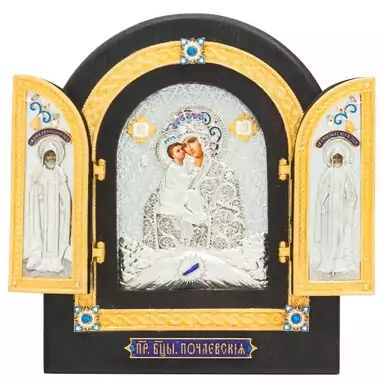 Folding three-piece icon of the Mother of God of Pochaev