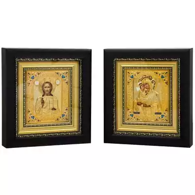 Позолоченные иконы «Спаситель и Богородица» Венчальная пара