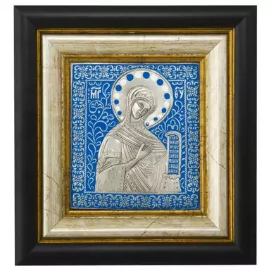 Silver plated icon of Virgin Mary the Protector 