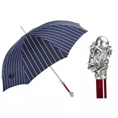 Umbrella cane "Silver monkey" with a silver handle in the form of a monkey from Pasotti